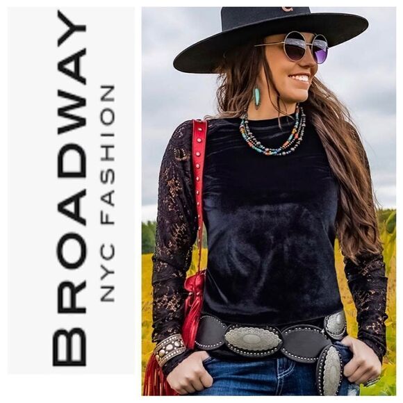 broadway Tops - Gorgeous black velvet and lace top NWT size L